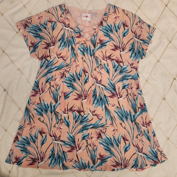 Buddy Love Dresses & Skirts - Buddy Love Tropical Palm Print Mini‎ Dress Small Pink Blue Boho Summer